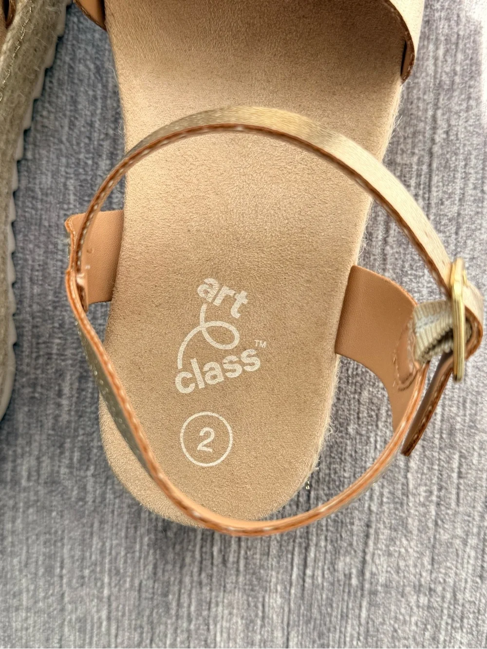art class - Girls Gold Platform Espadrille Sandals w/ Ankle Strap Buckle -Size2